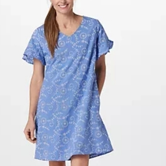 Isaac Mizrahi Dresses & Skirts - Isaac Mizrahi Live! Blue Floral Eyelet Dress Size  16 Chest 21"